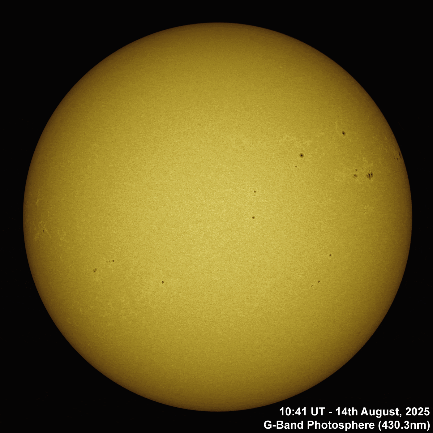 14th August 2025 - Images Sun in G-Band / CaK / Ha - 14th August, 2025