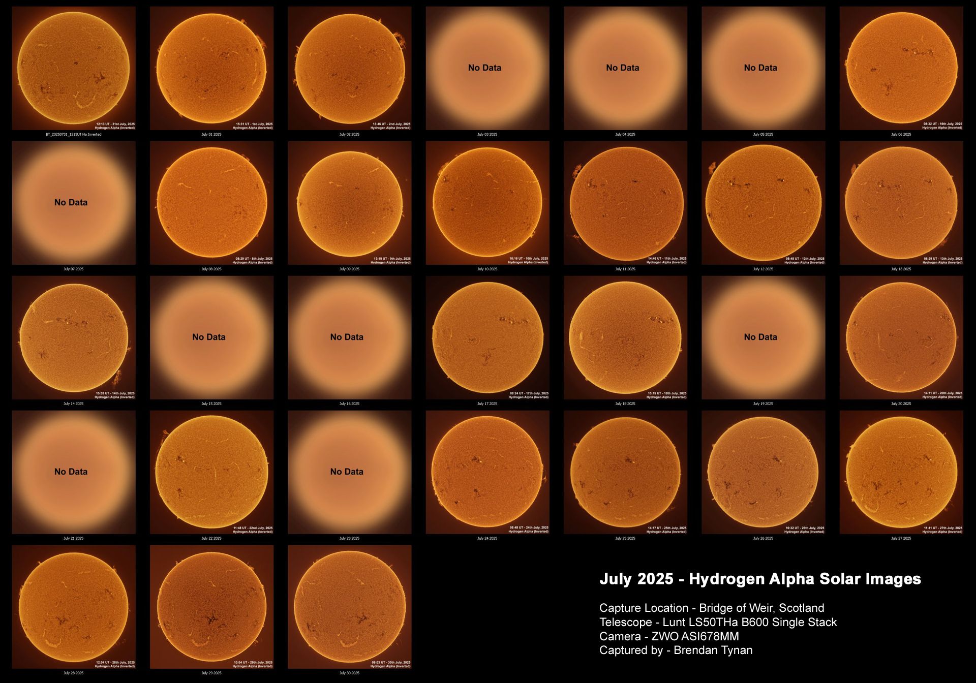 Sun in Ha - July 2025 Solar Images in Ha - July 2025